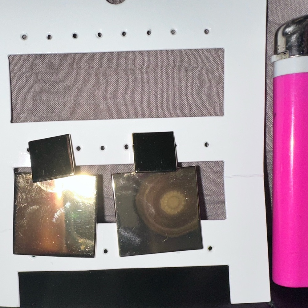 Gold Double Square Drop Stud Earring - image 3